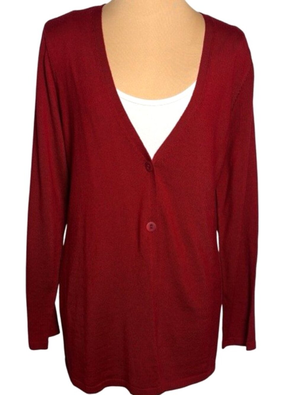 Eileen Fisher 100% Merino Wool Cardigan Red Button Front Sweater Size L